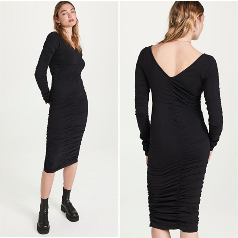 NEW! Helmut Lang Seamless Jersey Ruched Dress M/L Black